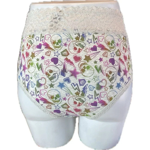 Torrid 0 Gray Electric Skull-Heart Print Scallop Lace Waistband Cheeky Panties - Picture 4 of 5